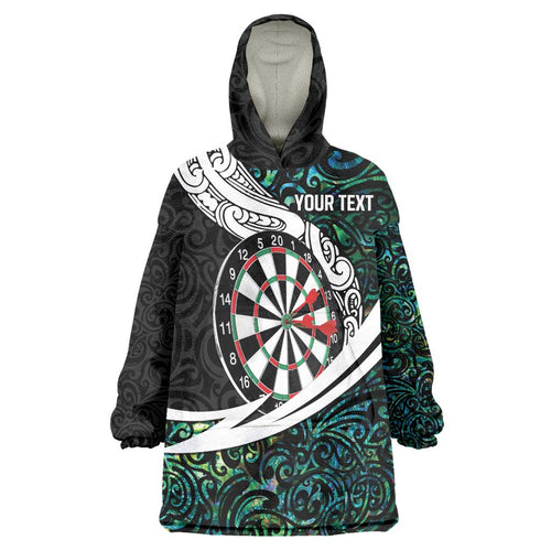 Personalized NZ Darts Wearable Blanket Hoodie Paua Shell Maori Koru Whakairo - Aussie Hoodie