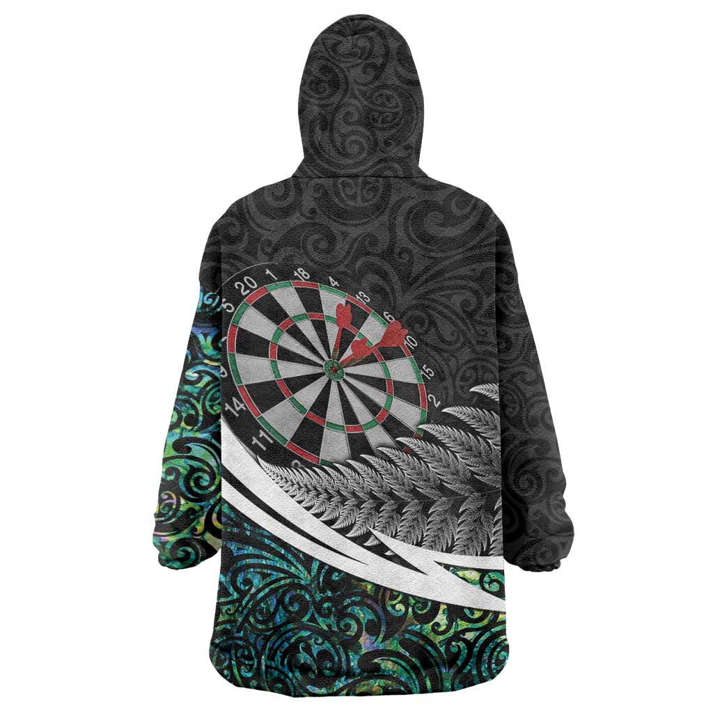 Personalized NZ Darts Wearable Blanket Hoodie Paua Shell Maori Koru Whakairo - Aussie Hoodie