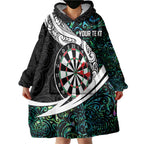 Personalized NZ Darts Wearable Blanket Hoodie Paua Shell Maori Koru Whakairo - Aussie Hoodie
