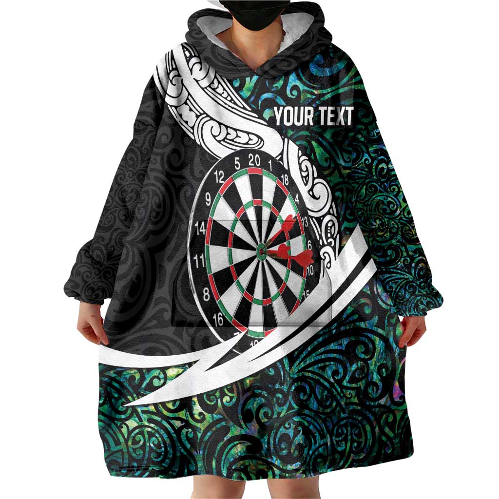 Personalized NZ Darts Wearable Blanket Hoodie Paua Shell Maori Koru Whakairo - Aussie Hoodie