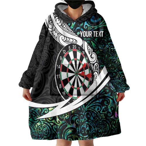 Personalized NZ Darts Wearable Blanket Hoodie Paua Shell Maori Koru Whakairo - Aussie Hoodie
