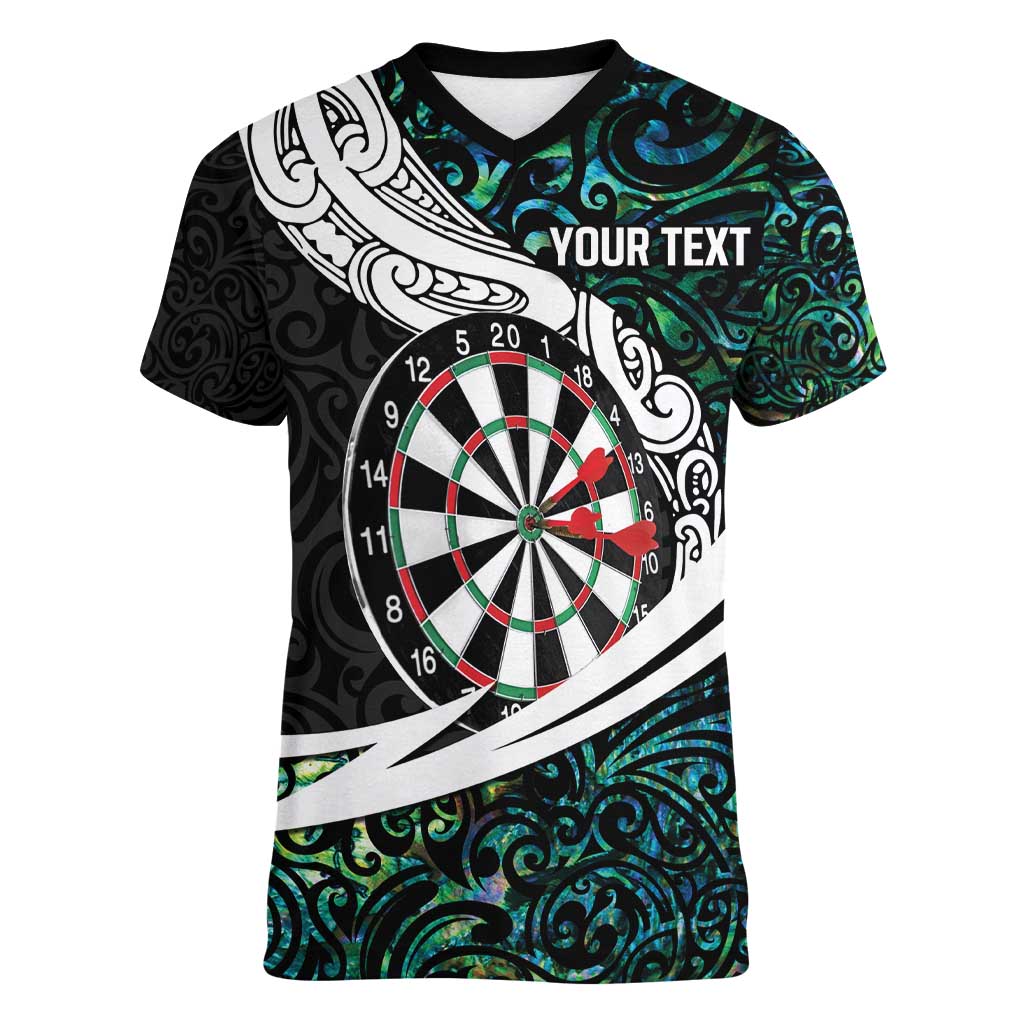 Personalized NZ Darts Women V-Neck T-Shirt Paua Shell Maori Koru Whakairo - Aussie Hoodie