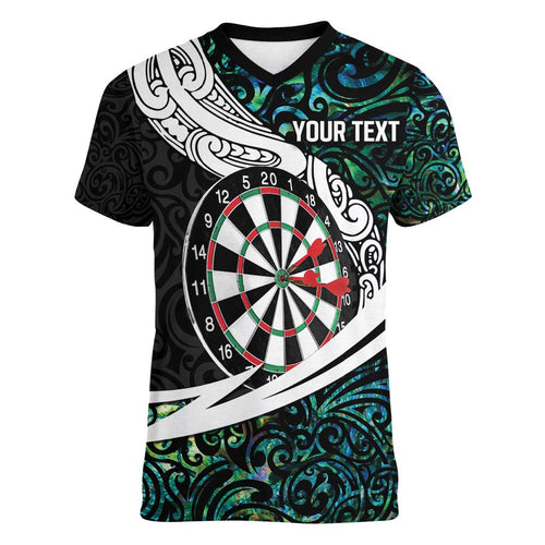 Personalized NZ Darts Women V-Neck T-Shirt Paua Shell Maori Koru Whakairo - Aussie Hoodie