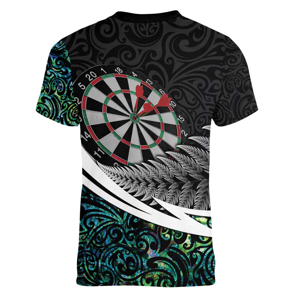 Personalized NZ Darts Women V-Neck T-Shirt Paua Shell Maori Koru Whakairo - Aussie Hoodie