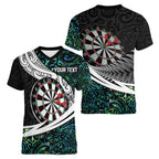 Personalized NZ Darts Women V-Neck T-Shirt Paua Shell Maori Koru Whakairo - Aussie Hoodie