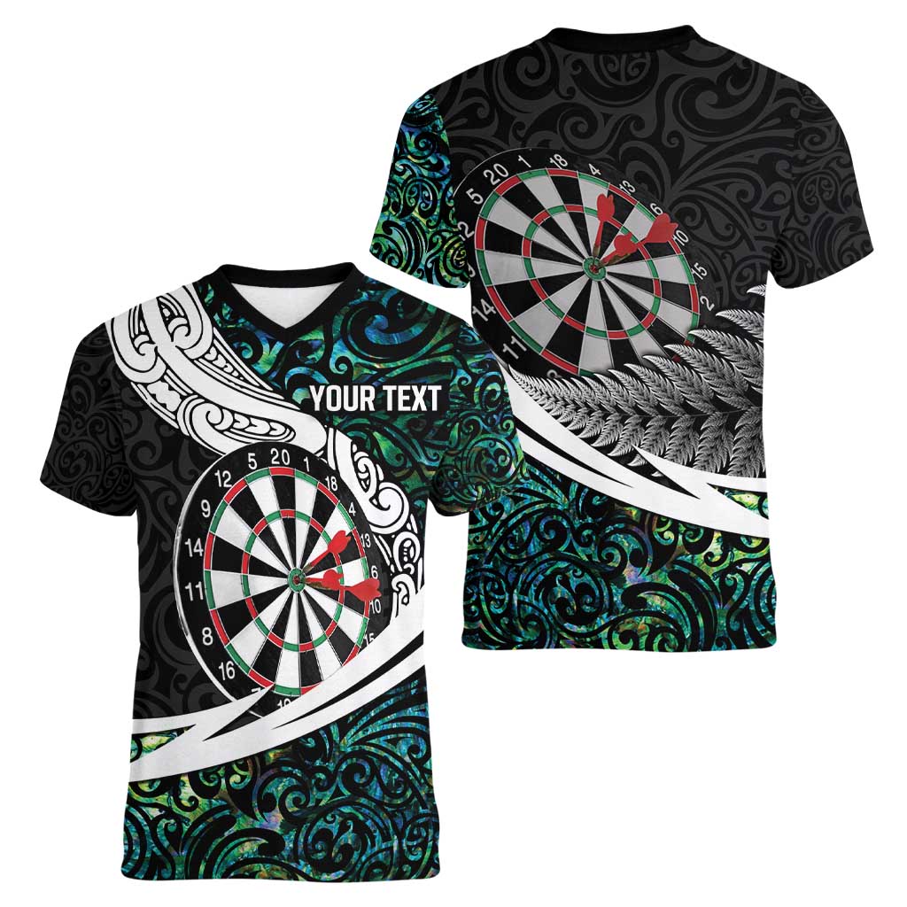 Personalized NZ Darts Women V-Neck T-Shirt Paua Shell Maori Koru Whakairo - Aussie Hoodie