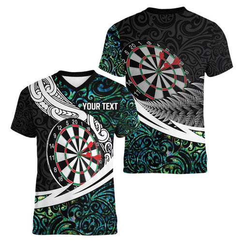 Personalized NZ Darts Women V-Neck T-Shirt Paua Shell Maori Koru Whakairo - Aussie Hoodie