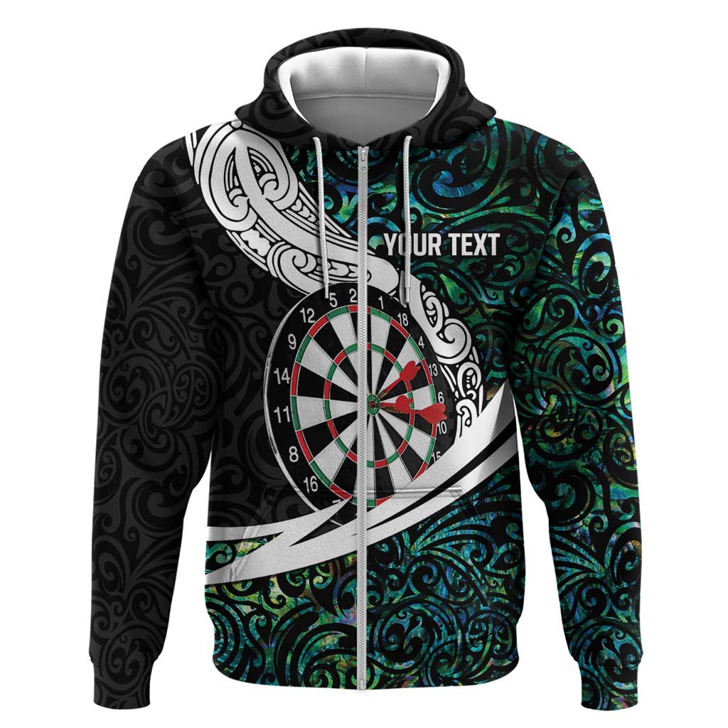 Personalized NZ Darts Zip Hoodie Paua Shell Maori Koru Whakairo - Aussie Hoodie