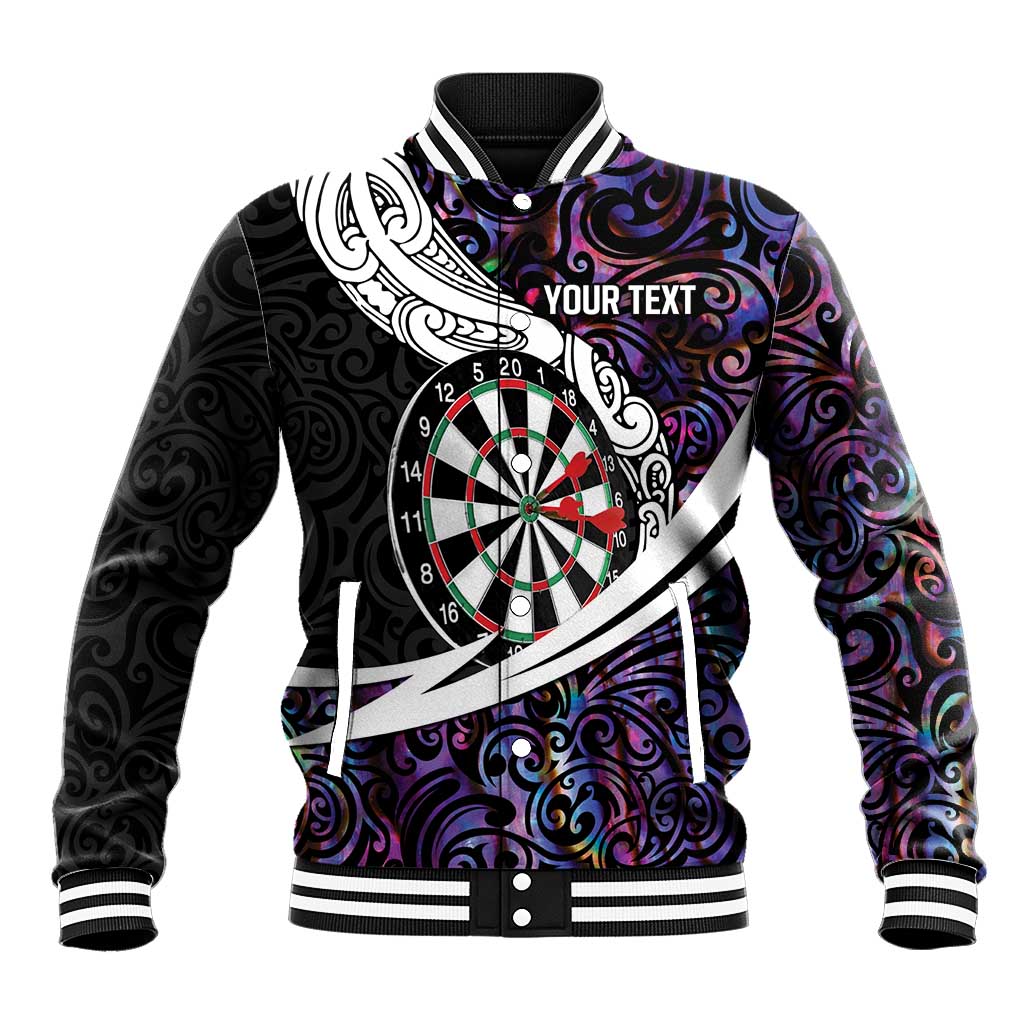 Personalized NZ Darts Baseball Jacket Paua Shell Maori Koru Whakairo - Purple - Aussie Hoodie