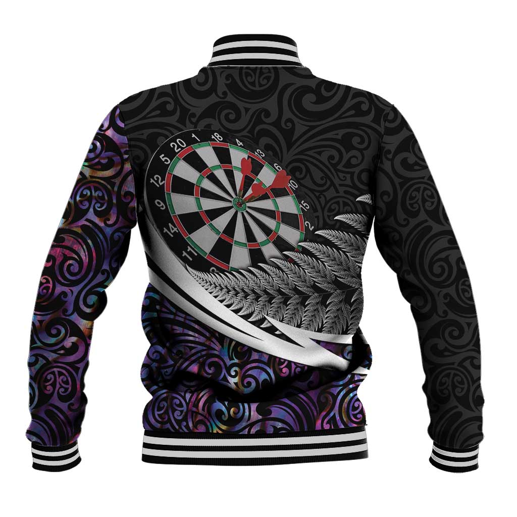 Personalized NZ Darts Baseball Jacket Paua Shell Maori Koru Whakairo - Purple - Aussie Hoodie