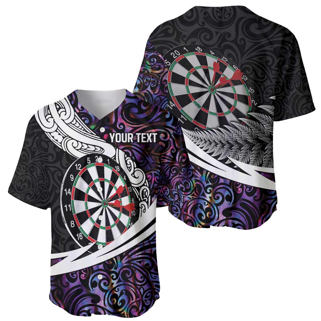 Personalized NZ Darts Baseball Jersey Paua Shell Maori Koru Whakairo - Purple - Aussie Hoodie