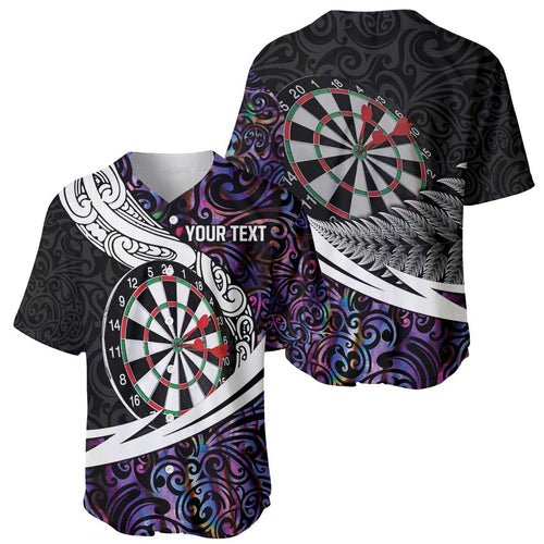 Personalized NZ Darts Baseball Jersey Paua Shell Maori Koru Whakairo - Purple - Aussie Hoodie