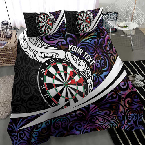 Personalized NZ Darts Bedding Set Paua Shell Maori Koru Whakairo - Purple - Aussie Hoodie