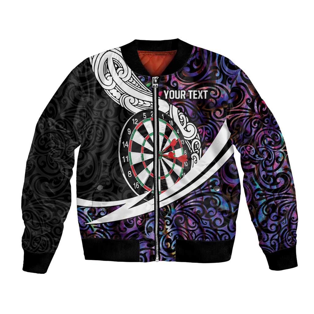 Personalized NZ Darts Bomber Jacket Paua Shell Maori Koru Whakairo - Purple - Aussie Hoodie