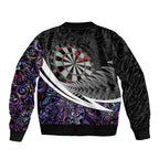 Personalized NZ Darts Bomber Jacket Paua Shell Maori Koru Whakairo - Purple - Aussie Hoodie
