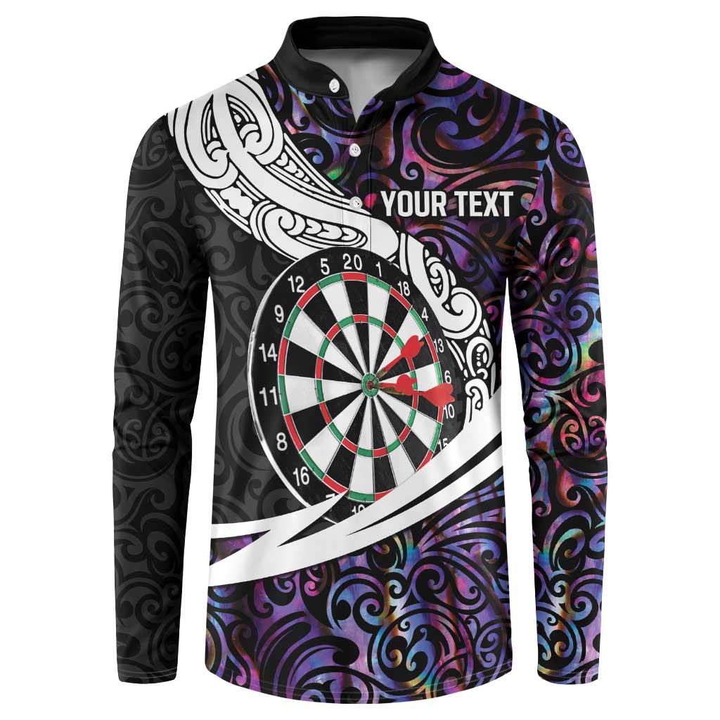 Personalized NZ Darts Button Sweatshirt Paua Shell Maori Koru Whakairo - Purple - Aussie Hoodie
