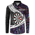 Personalized NZ Darts Button Sweatshirt Paua Shell Maori Koru Whakairo - Purple - Aussie Hoodie
