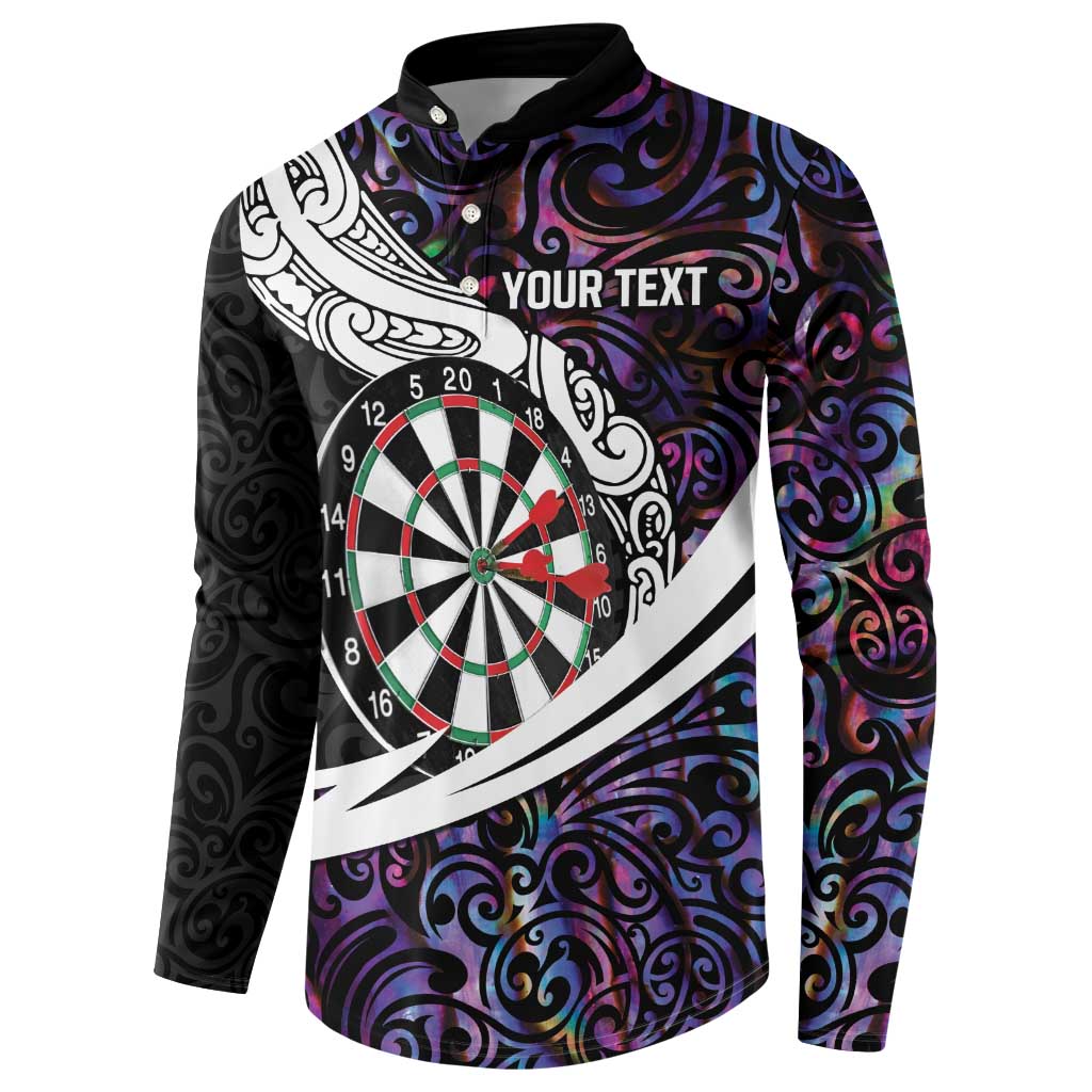 Personalized NZ Darts Button Sweatshirt Paua Shell Maori Koru Whakairo - Purple - Aussie Hoodie