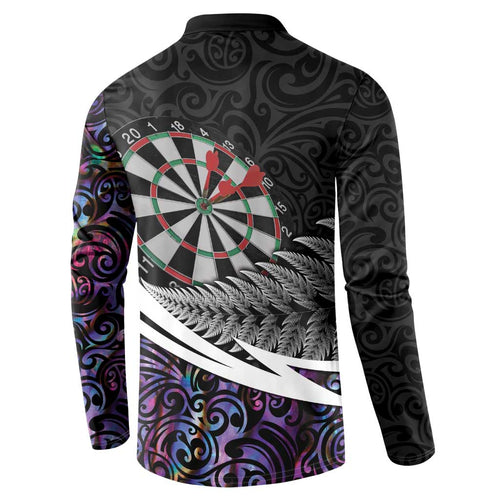 Personalized NZ Darts Button Sweatshirt Paua Shell Maori Koru Whakairo - Purple - Aussie Hoodie