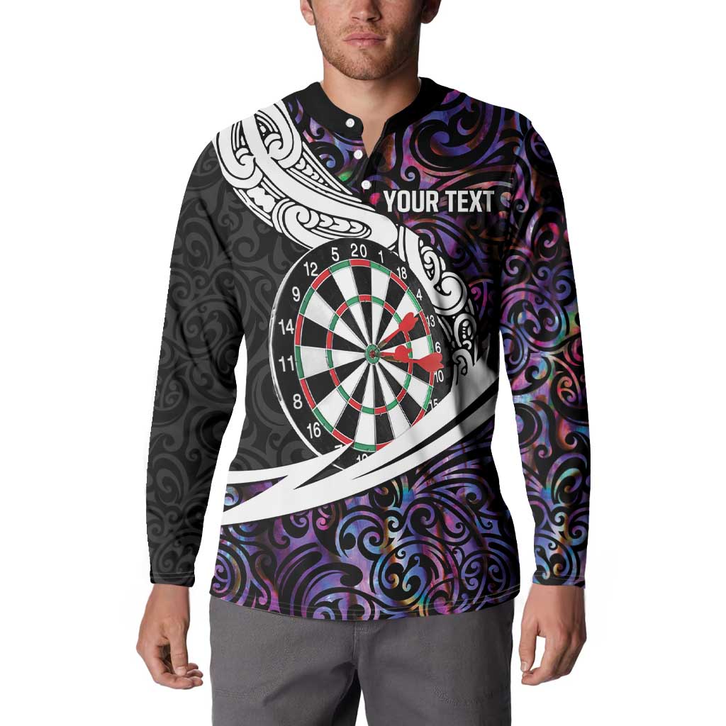 Personalized NZ Darts Button Sweatshirt Paua Shell Maori Koru Whakairo - Purple - Aussie Hoodie