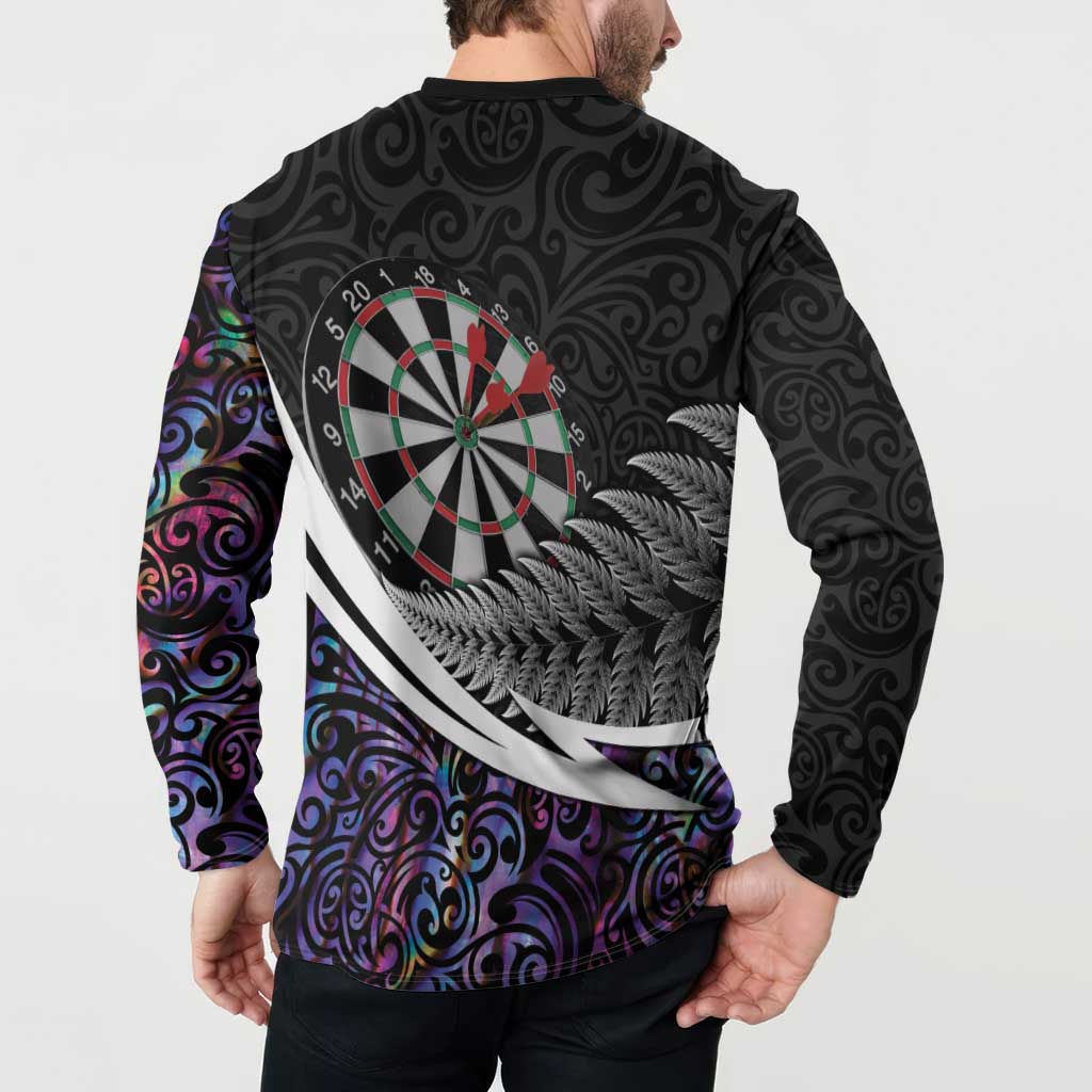 Personalized NZ Darts Button Sweatshirt Paua Shell Maori Koru Whakairo - Purple - Aussie Hoodie