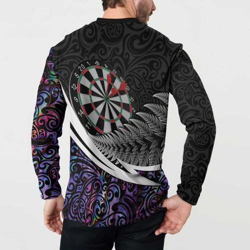 Personalized NZ Darts Button Sweatshirt Paua Shell Maori Koru Whakairo - Purple - Aussie Hoodie