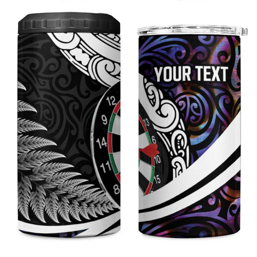 Personalized NZ Darts 4 in 1 Can Cooler Tumbler Paua Shell Maori Koru Whakairo - Purple - Aussie Hoodie
