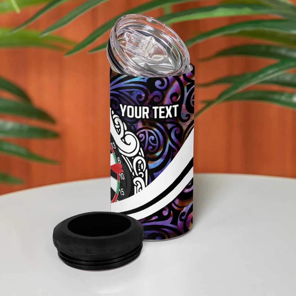 Personalized NZ Darts 4 in 1 Can Cooler Tumbler Paua Shell Maori Koru Whakairo - Purple - Aussie Hoodie