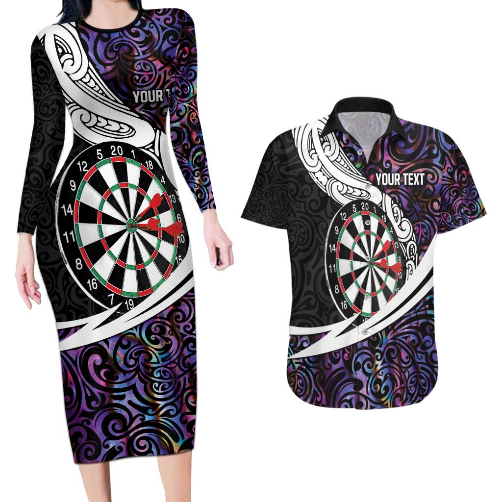 Personalized NZ Darts Couples Matching Long Sleeve Bodycon Dress and Hawaiian Shirt Paua Shell Maori Koru Whakairo - Purple - Aussie Hoodie