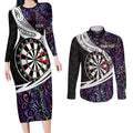 Personalized NZ Darts Couples Matching Long Sleeve Bodycon Dress and Long Sleeve Button Shirt Paua Shell Maori Koru Whakairo - Purple - Aussie Hoodie