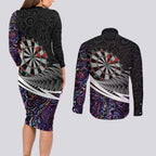 Personalized NZ Darts Couples Matching Long Sleeve Bodycon Dress and Long Sleeve Button Shirt Paua Shell Maori Koru Whakairo - Purple - Aussie Hoodie