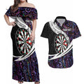 Personalized NZ Darts Couples Matching Off Shoulder Maxi Dress and Hawaiian Shirt Paua Shell Maori Koru Whakairo - Purple - Aussie Hoodie