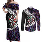 Personalized NZ Darts Couples Matching Off Shoulder Maxi Dress and Long Sleeve Button Shirt Paua Shell Maori Koru Whakairo - Purple - Aussie Hoodie