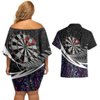 Personalized NZ Darts Couples Matching Off Shoulder Short Dress and Hawaiian Shirt Paua Shell Maori Koru Whakairo - Purple - Aussie Hoodie