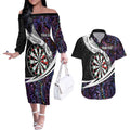 Personalized NZ Darts Couples Matching Off The Shoulder Long Sleeve Dress and Hawaiian Shirt Paua Shell Maori Koru Whakairo - Purple - Aussie Hoodie