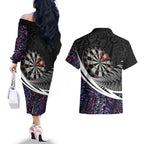 Personalized NZ Darts Couples Matching Off The Shoulder Long Sleeve Dress and Hawaiian Shirt Paua Shell Maori Koru Whakairo - Purple - Aussie Hoodie
