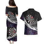 Personalized NZ Darts Couples Matching Puletasi and Hawaiian Shirt Paua Shell Maori Koru Whakairo - Purple - Aussie Hoodie