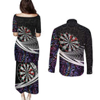 Personalized NZ Darts Couples Matching Puletasi and Long Sleeve Button Shirt Paua Shell Maori Koru Whakairo - Purple - Aussie Hoodie