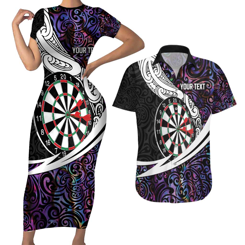 Personalized NZ Darts Couples Matching Short Sleeve Bodycon Dress and Hawaiian Shirt Paua Shell Maori Koru Whakairo - Purple - Aussie Hoodie