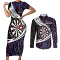 Personalized NZ Darts Couples Matching Short Sleeve Bodycon Dress and Long Sleeve Button Shirt Paua Shell Maori Koru Whakairo - Purple - Aussie Hoodie