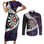Personalized NZ Darts Couples Matching Short Sleeve Bodycon Dress and Long Sleeve Button Shirt Paua Shell Maori Koru Whakairo - Purple - Aussie Hoodie