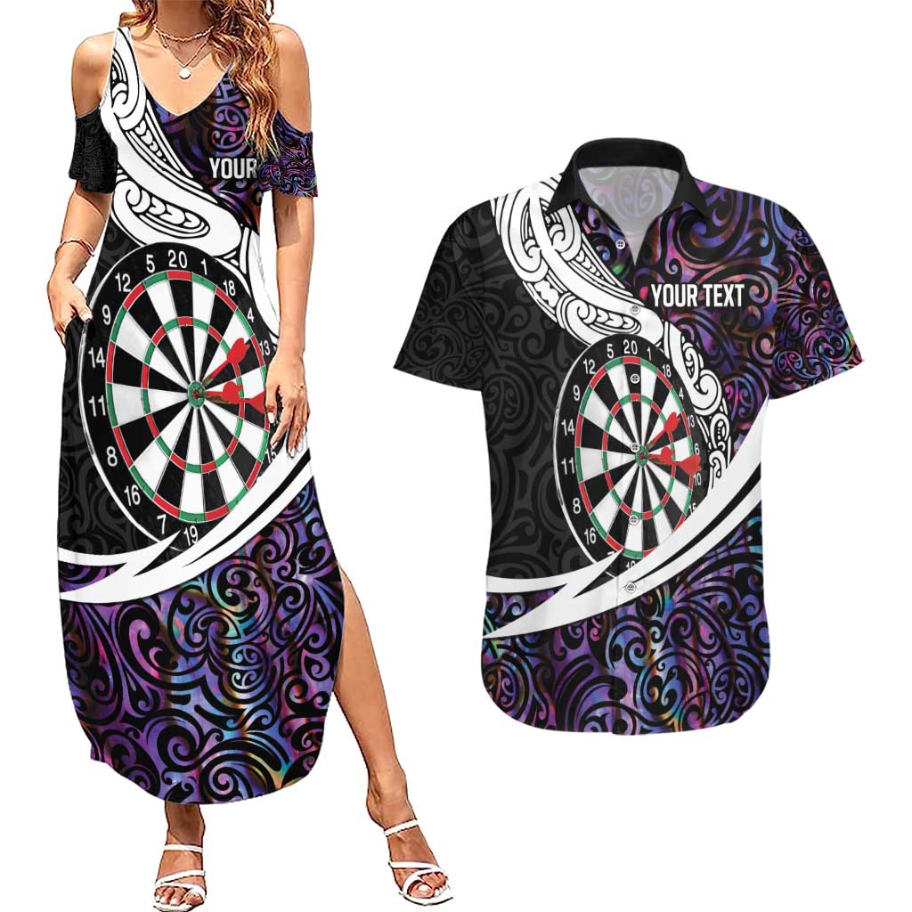 Personalized NZ Darts Couples Matching Summer Maxi Dress and Hawaiian Shirt Paua Shell Maori Koru Whakairo - Purple - Aussie Hoodie