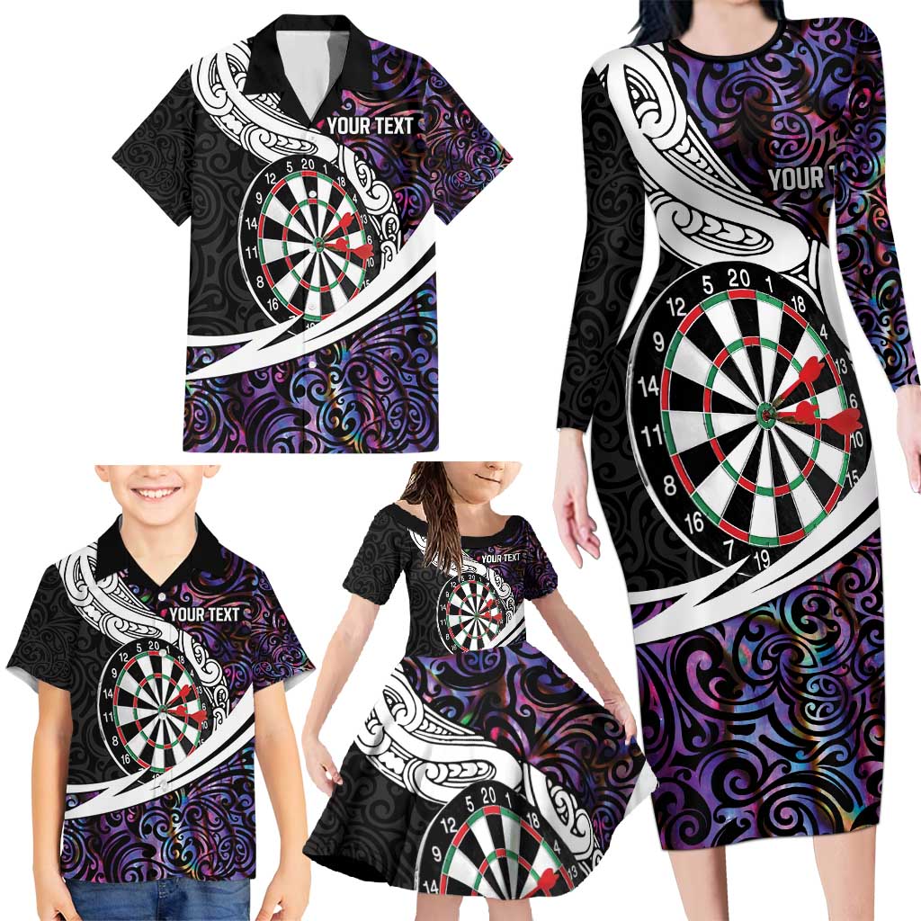 Personalized NZ Darts Family Matching Long Sleeve Bodycon Dress and Hawaiian Shirt Paua Shell Maori Koru Whakairo - Purple - Aussie Hoodie