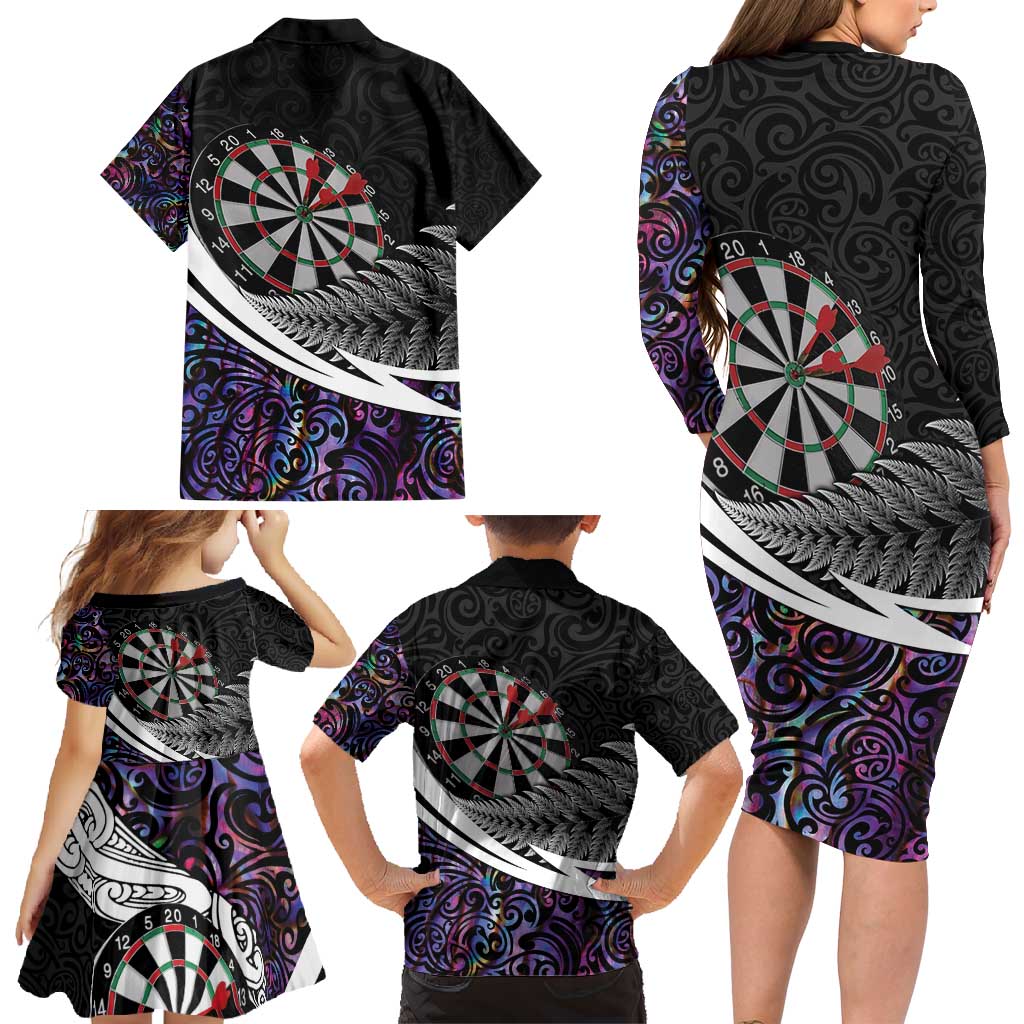 Personalized NZ Darts Family Matching Long Sleeve Bodycon Dress and Hawaiian Shirt Paua Shell Maori Koru Whakairo - Purple - Aussie Hoodie