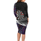 Personalized NZ Darts Family Matching Long Sleeve Bodycon Dress and Hawaiian Shirt Paua Shell Maori Koru Whakairo - Purple - Aussie Hoodie