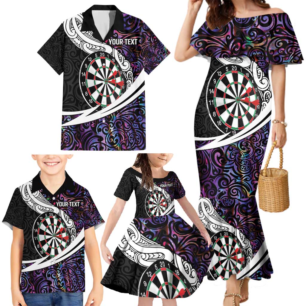 Personalized NZ Darts Family Matching Mermaid Dress and Hawaiian Shirt Paua Shell Maori Koru Whakairo - Purple - Aussie Hoodie