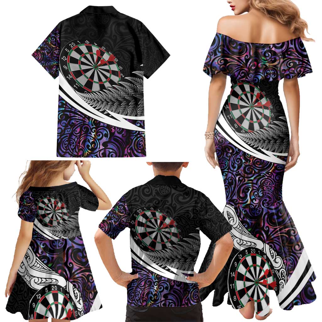 Personalized NZ Darts Family Matching Mermaid Dress and Hawaiian Shirt Paua Shell Maori Koru Whakairo - Purple - Aussie Hoodie