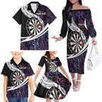 Personalized NZ Darts Family Matching Off The Shoulder Long Sleeve Dress and Hawaiian Shirt Paua Shell Maori Koru Whakairo - Purple - Aussie Hoodie