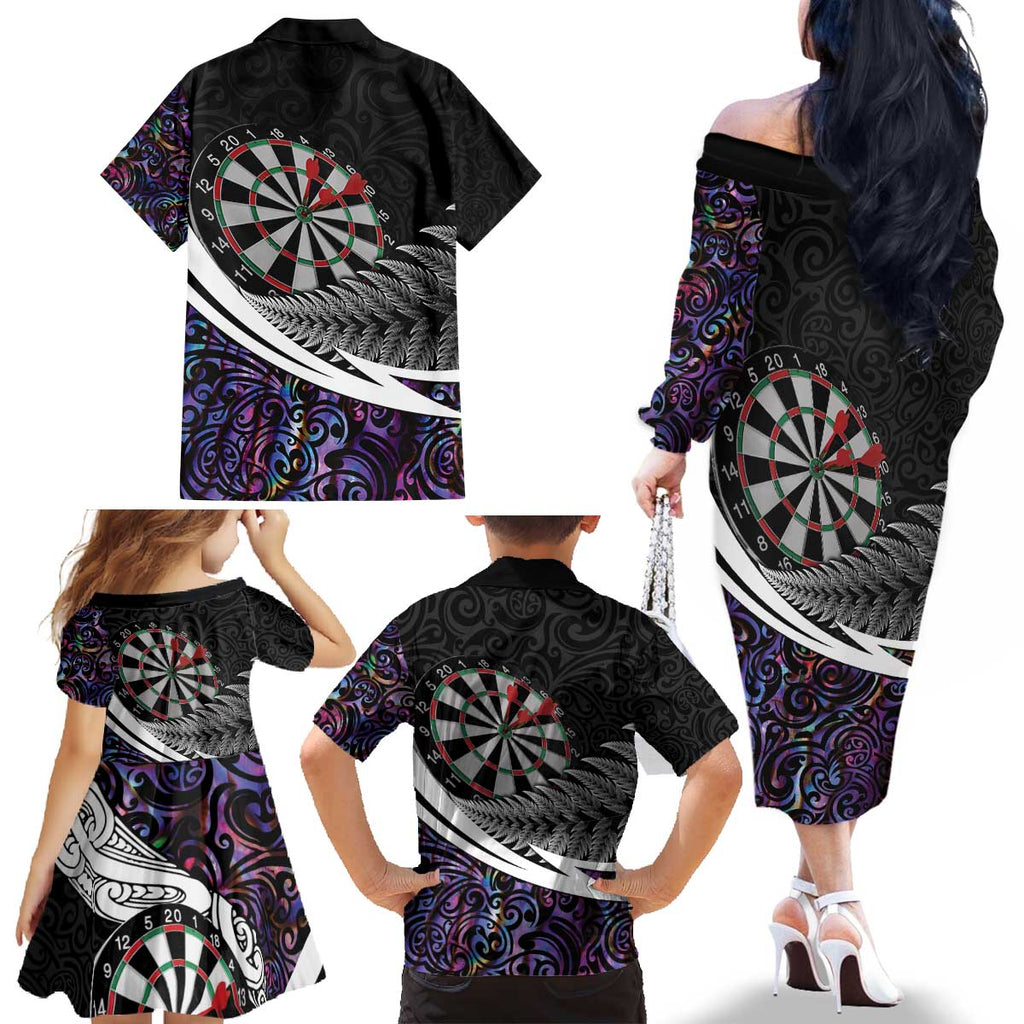 Personalized NZ Darts Family Matching Off The Shoulder Long Sleeve Dress and Hawaiian Shirt Paua Shell Maori Koru Whakairo - Purple - Aussie Hoodie