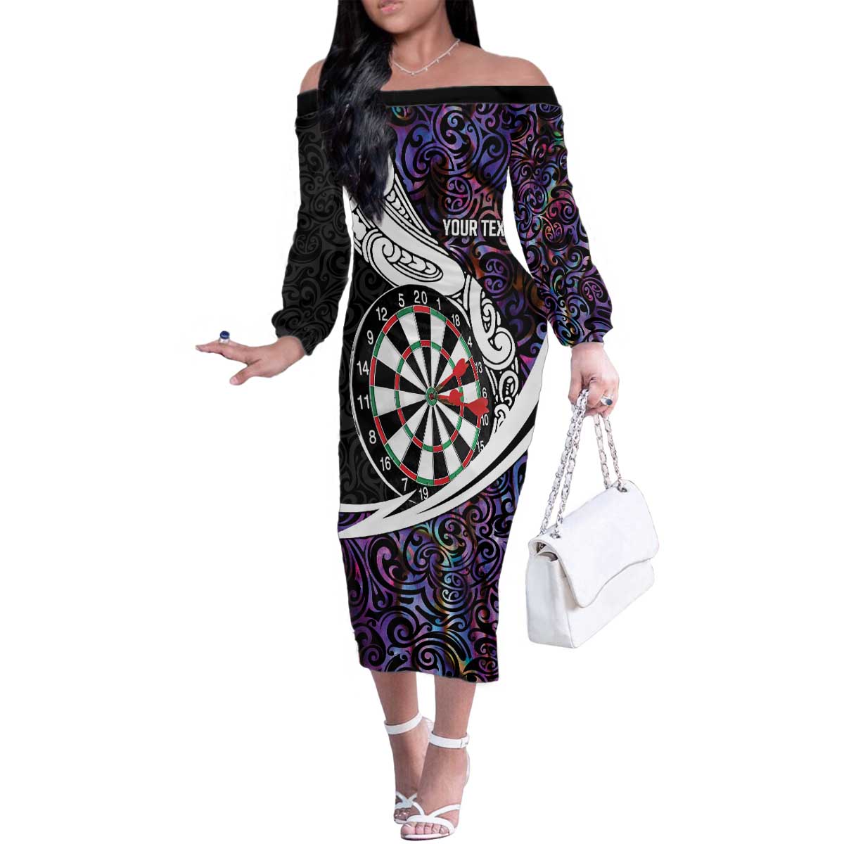 Personalized NZ Darts Family Matching Off The Shoulder Long Sleeve Dress and Hawaiian Shirt Paua Shell Maori Koru Whakairo - Purple - Aussie Hoodie